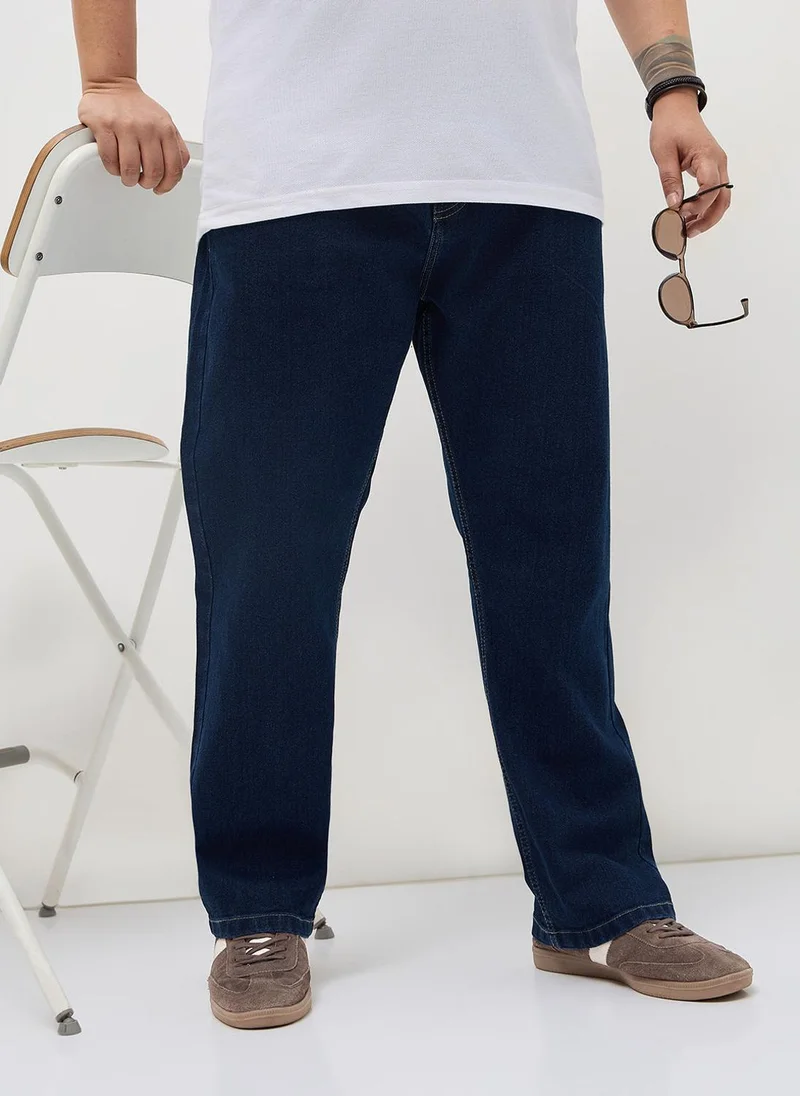Urbano Plus Men's Blue Straight Fit Heavy Washed Denim Jeans Stretchable